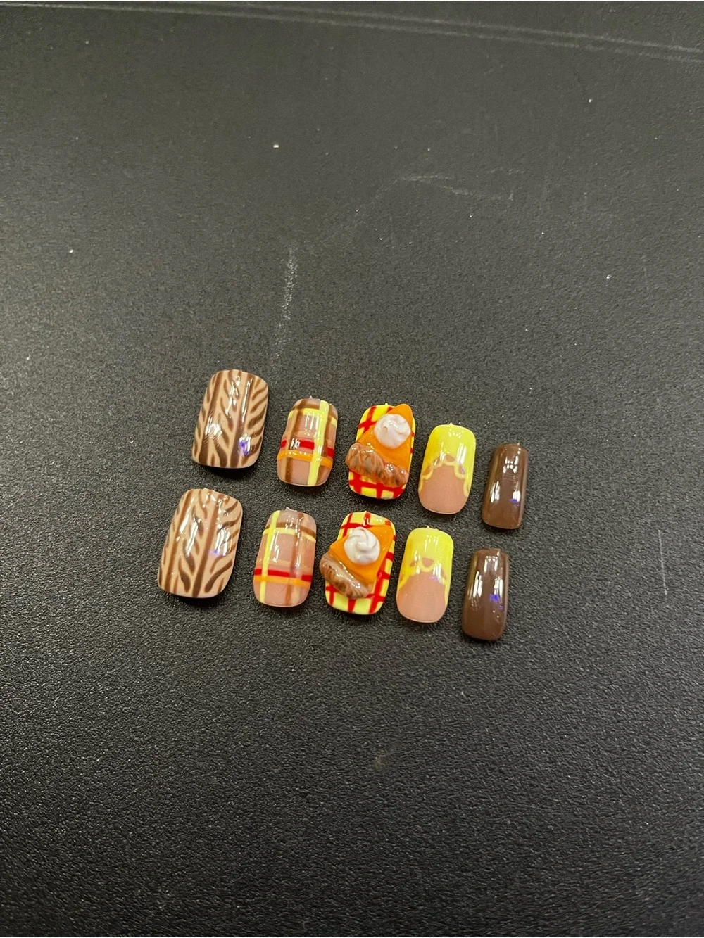 False Nail Set - Yellow & Brown Fashion Press-Ons